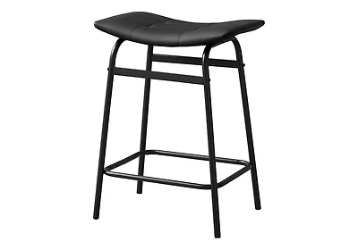 Monarch Specialties  Tabouret De Bar, Hauteur Du Comptoir, Ensemble De 2, Cuisine, Aspect Cuir Noir, Métal Noir, Contemporain, Moderne