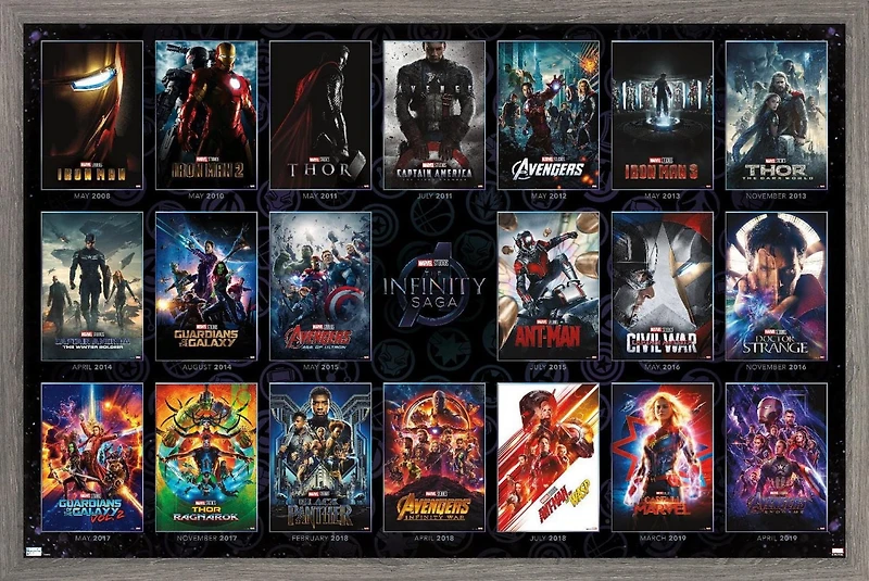 Marvel Avengers: The Infinity Saga - One Sheet Grid Wall Poster, 22.375" x 34" Framed