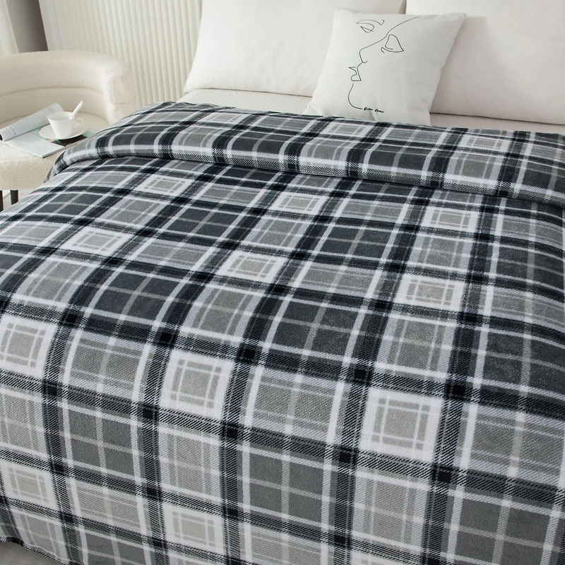 Couverture en peluche Mainstays carreaux gris T Taille : 1 place - Très grand