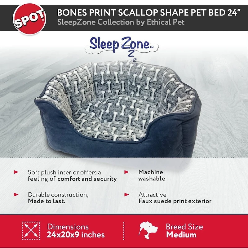 Sleep Zone 24" Small Bone Scallop Bolster Dog Bed