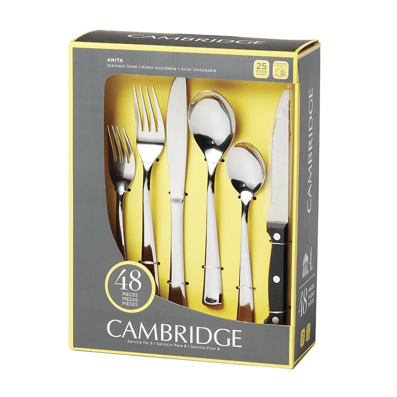 Cambridge Anita Mirror 48 Piece Flatware Set, 48 Piece Set