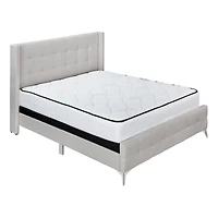 Monarch Specialties Bed, Queen Size, Platform, Bedroom, Frame, Upholstered, Linen Look, Metal Legs, Beige, Chrome, Transitional