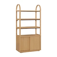 Beautiful Fluted 3-Shelf Bookcase with Storage Cabinet by Drew Barrymore, Warm Honey Finish