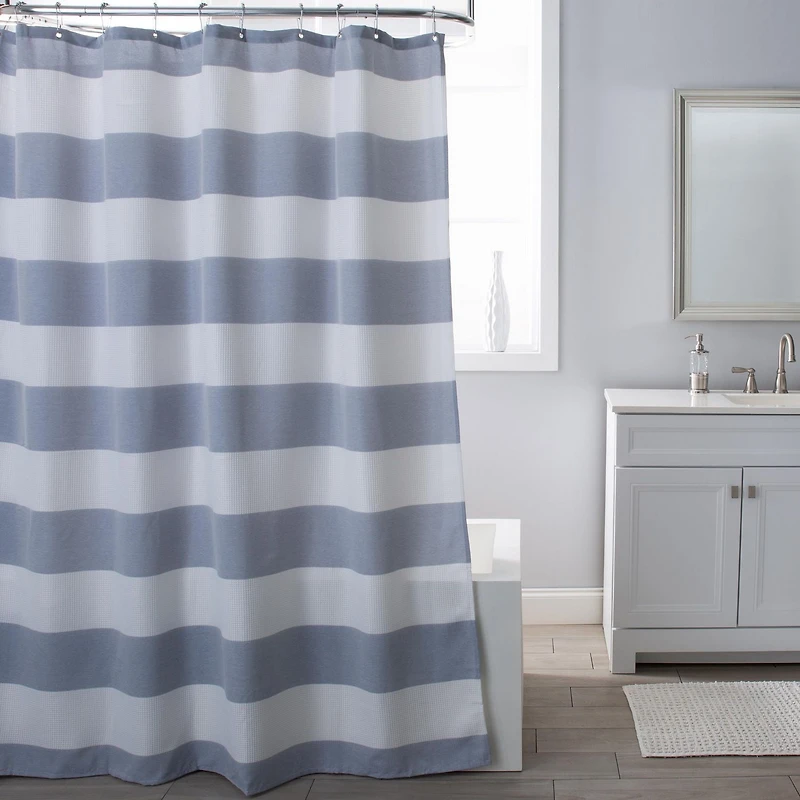 QUEEN STRIPE NAVY WHITE SHOWER CURTAIN