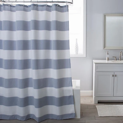 QUEEN STRIPE NAVY WHITE SHOWER CURTAIN