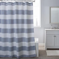 QUEEN STRIPE NAVY WHITE SHOWER CURTAIN