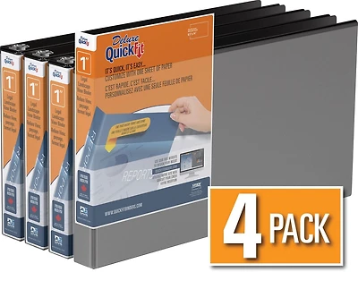 Reliure QuickFit View robuste, format légal, 8,5 po x 14 po, orientation paysage, 1 po, anneaux ronds, paquet de 4
