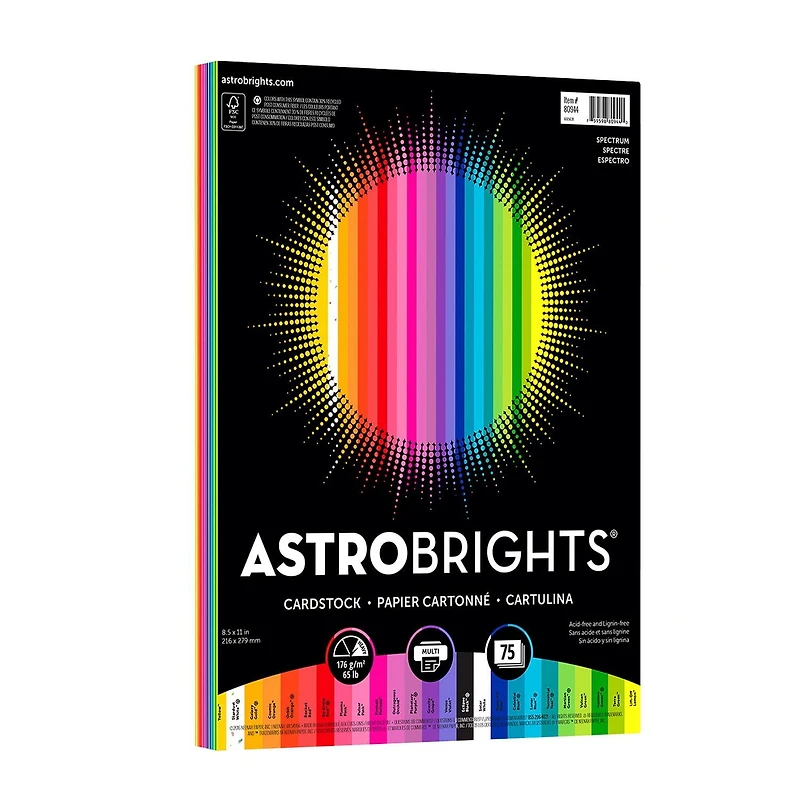 Astrobrights Spectrum 25 Colour Assorted Cardstock Paper, 8.5" x 11", 75 Sheets/Pack