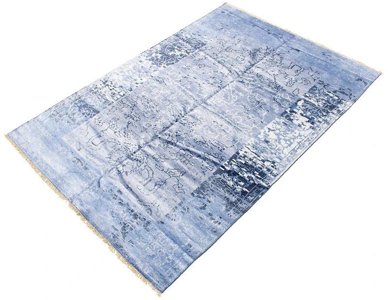 ECARPETGALLERY 6'11" x 9'10" Bordered Jules Oushak Hand-knotted Area Rug for Living Room, Dining Room and Bedroom in Blue