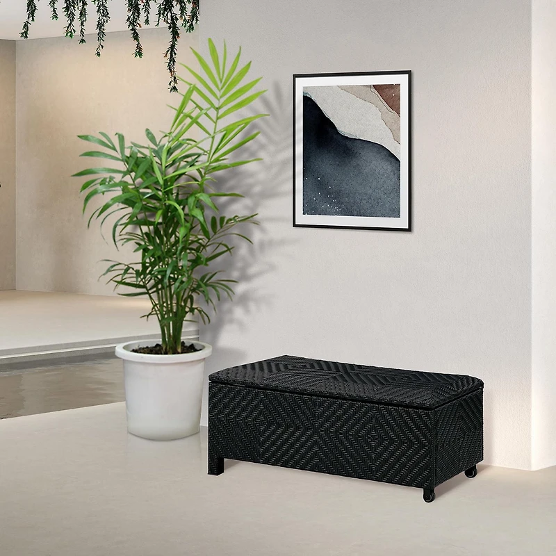 Banc/coffre de terrasse rembourré en osier d'une capacité de 60 gallons