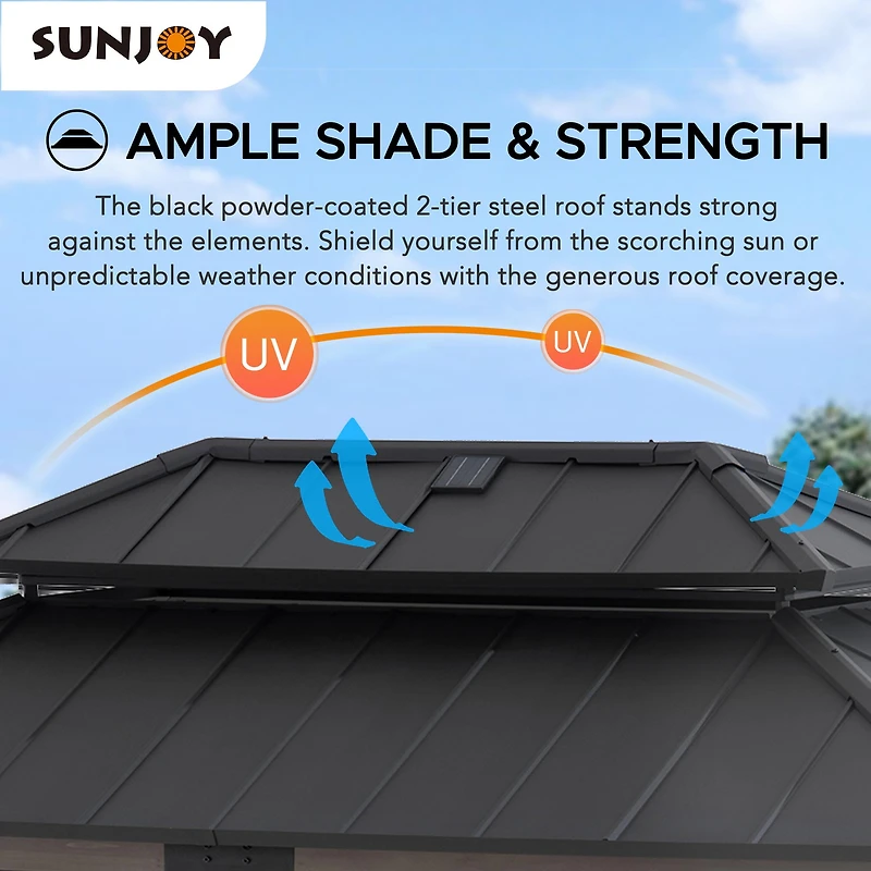 Sunjoy 8 x 12 Pi Gazebo Tonnelle extérieur Gazebo avec toit rigide Barbecue Cadre en, noir