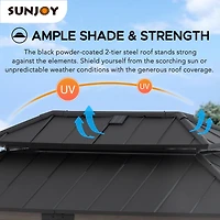 Sunjoy 8 x 12 Pi Gazebo Tonnelle extérieur Gazebo avec toit rigide Barbecue Cadre en, noir