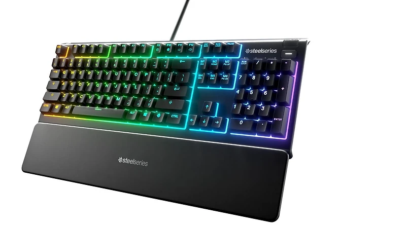 SteelSeries Apex 3 RGB Gaming Keyboard – 10-Zone RGB Illumination – IP32 Water Resistant – Premium Magnetic Wrist Rest (Whisper Quiet Gaming Switch)