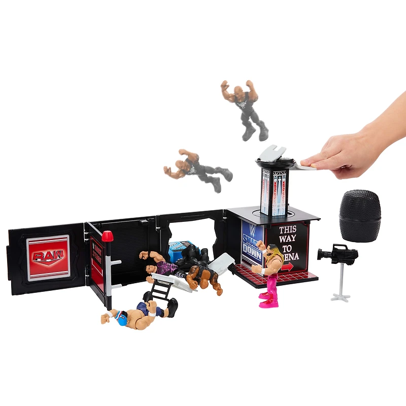 WWE Knuckle Crunchers Final Boss Microphone Playset with The Rock Action Figure & 2 Accessories, WWE KC Final Boss Mic Playset