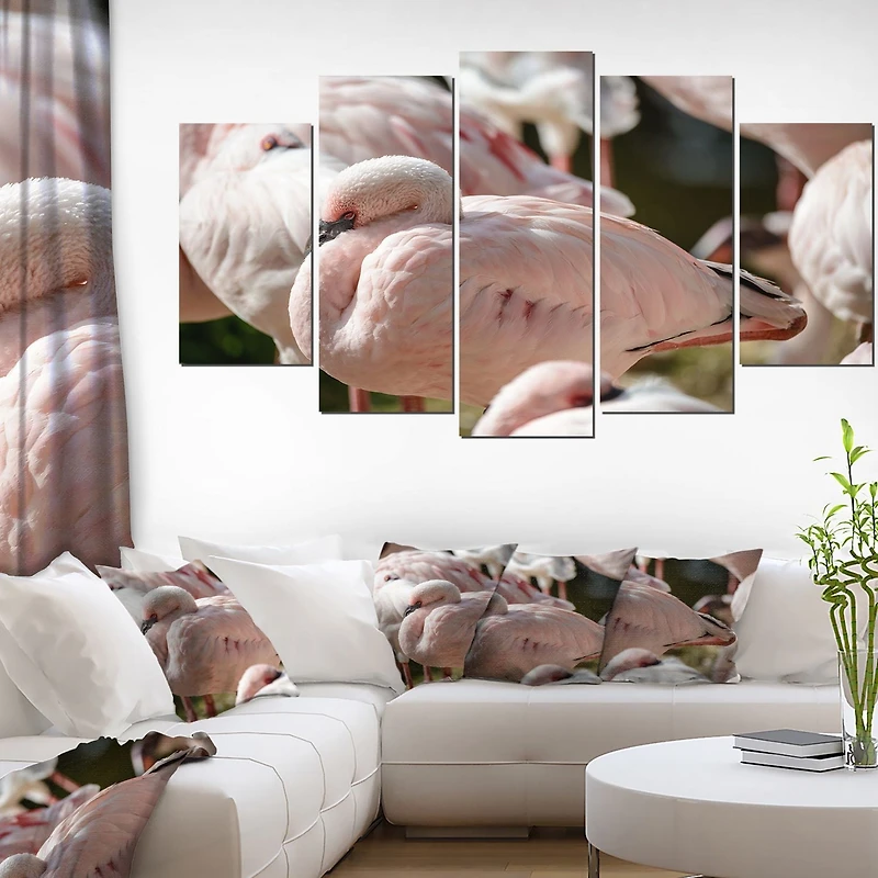 Design Art Pat De Flamants Roses Se Bouchent Art Sur Toile