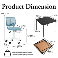 Homy Casa Kids Folding Study Desk and Ergonomic Swivel Chair Set, Adjustable Seat Height, Game Table with Soft PVC Top