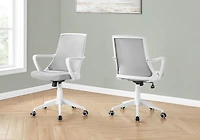 Monarch Specialties Chaise De Bureau, Hauteur Ajustable, Pivotant, Ergonomique, Appuis-bras, Bureau, Travail, Métal, Engrener, Blanc, Gris, Contemporain, Moderne