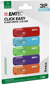 Emtec USB 2.0 Click Easy 32 Go, paquet de 5 Pack de 5 Emtec USB2.0 Click Easy 32 Go