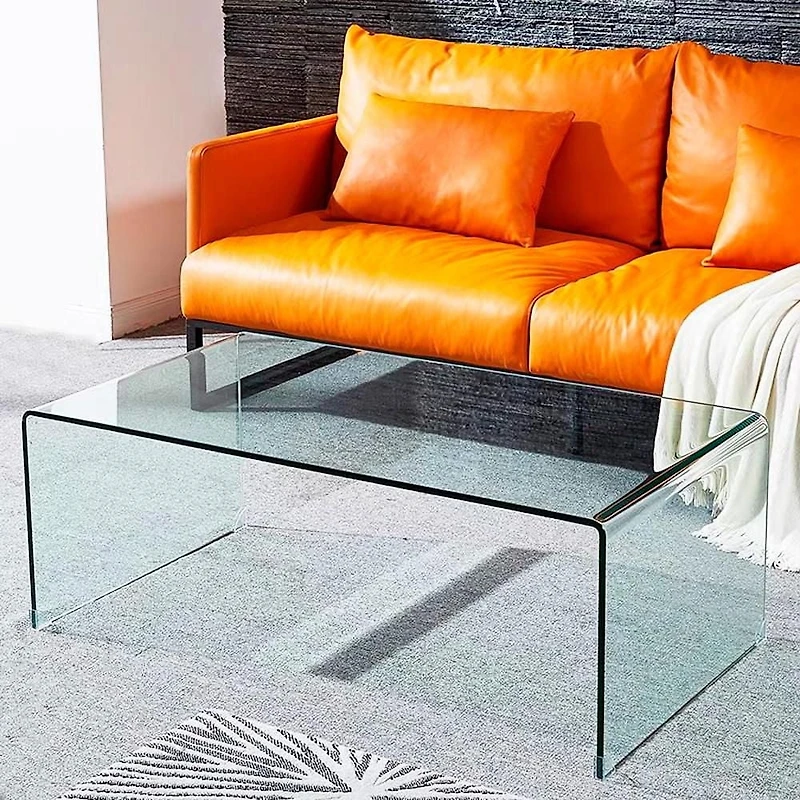 Heavenly Collection Glass Large Coffee Table in Clear, Clear Glass Large Coffee Table, Un-tempered Glass Large Coffee Table, Bent Glass Large Coffee Table, Waterfall Coffee Table, Glass Large Coffee T