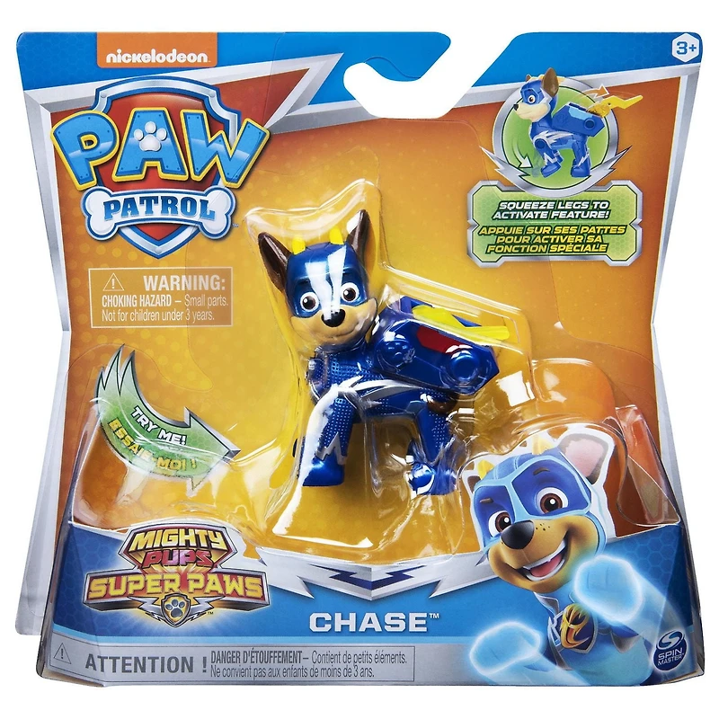 PAW Patrol, Mighty Pups Super PAWs, Figurine Chase avec sac à dos transformable, pour les enfants à partir de 3 ans