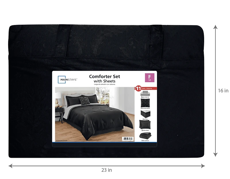 Mainstays Ensemble de lit 11 pieces velours noir, double MAINSTAYS PL MS ENSLIT11P NOIR D