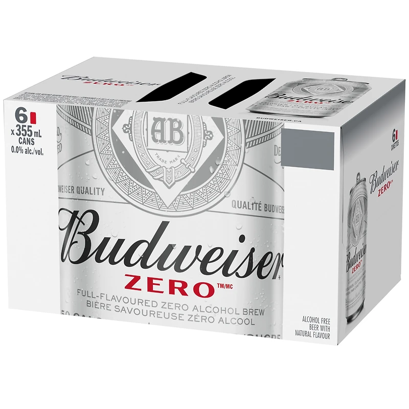 Budweiser Zero Non-Alcoholic Beer 6x355ml Cans, 0.0% Fully Brewed Non-Alcoholic Beer