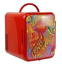 Coca-Cola Mini refroidisseur/réchaud portable 6 canettes, mini réfrigérateur 4 L pour voyage, rouge