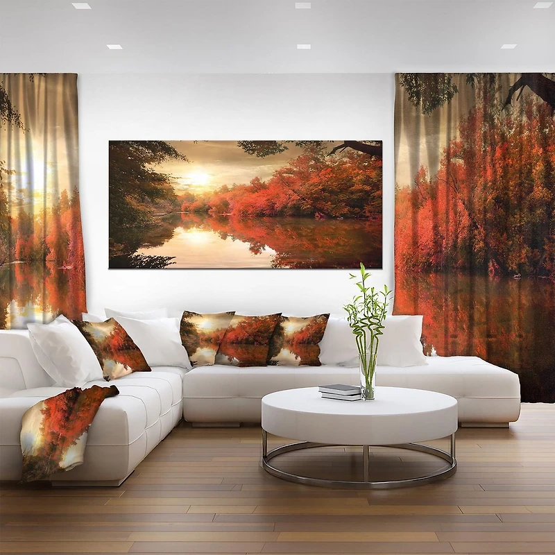 Designart Colorful Fall Sunset over River Canvas Wall Art