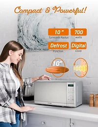 Commercial Chef 0.7 Cu Ft Microwave with 10 Power Levels, 700W Microwave with Digital Display, Countertop Microwave