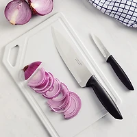 Tramontina Plenus Cutlery Ensemble de 3 couteaux et planches à découper en acier inoxydable 18/0 avec poignées en polypropylène noir