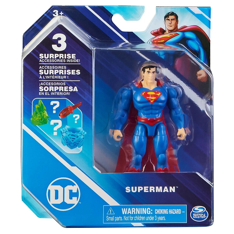 DC Comics, 4-Inch Superman Action Figure with 3 Mystery Accessories, for Kids Aged 3 and up