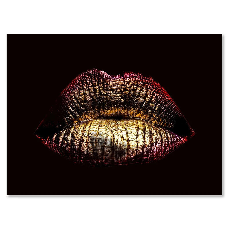 Designart Lèvres féminines métallisées dorées sexy IV Art mural sur toile