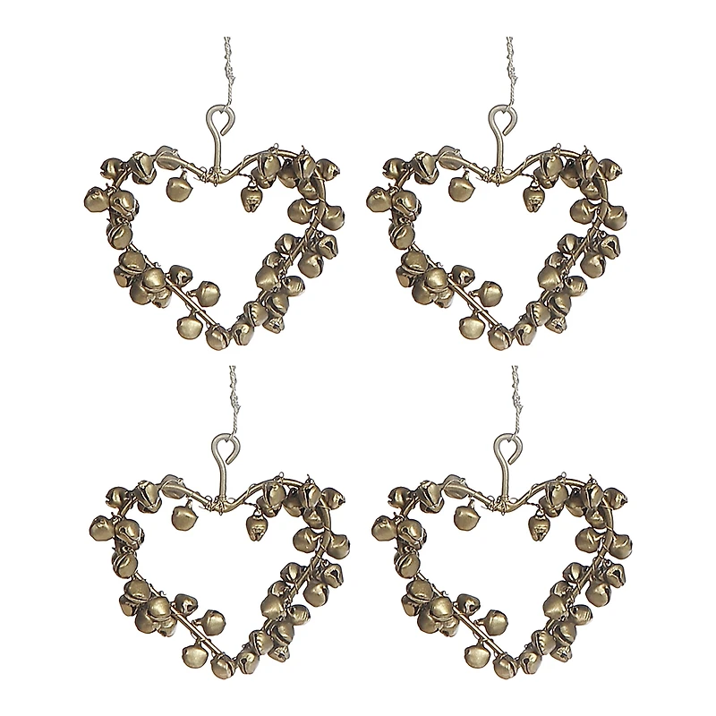 Metal Hanging Ornament Bell Heart - Set of 4