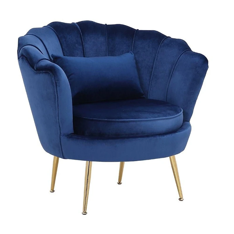 Upholstered Velvet Lounge Chair in blue with Shiny Gold Legs – Elegant Velvet Chair for Living Rooms, Salons, Spas