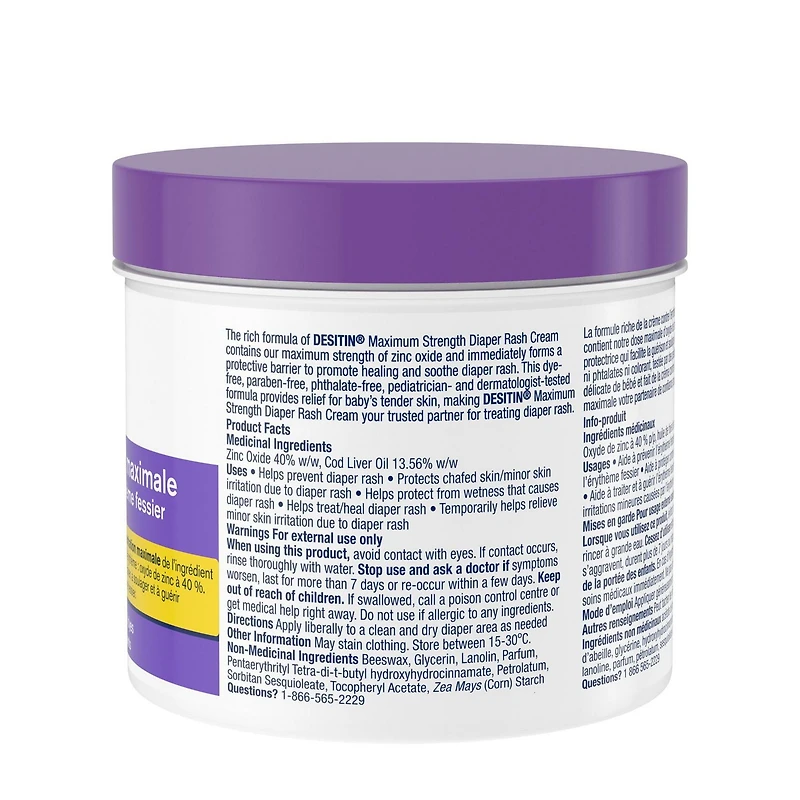 Desitin Maximum Strength Baby Diaper Rash Cream, 40% Zinc Oxide to Help Treat, Heal & Prevent Diaper Rash, Hypoallergenic, Phthalate- & Paraben-Free Paste