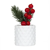 Faux pin miniature Yaga avec baies dans un pot blanc