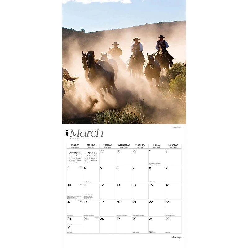 BrownTrout Cowboys 2024 12x24 Inch Square Wall Calendar, 9781975462482