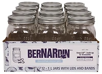 Bernardin Decorative Mason Jars with Lids and Bands, Wide Mouth, 1 L, 12 Count