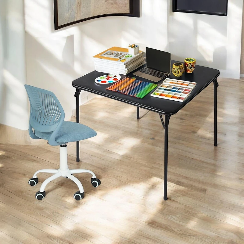 Homy Casa Kids Folding Study Desk and Ergonomic Swivel Chair Set, Adjustable Seat Height, Game Table with Soft PVC Top