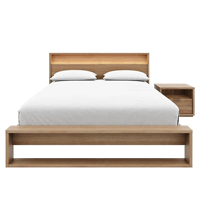 Ensemble de chambre à coucher Gael 3 pièces avec lit queen size, sommier à lattes, tête de lit avec éclairage intégré et table de chevet