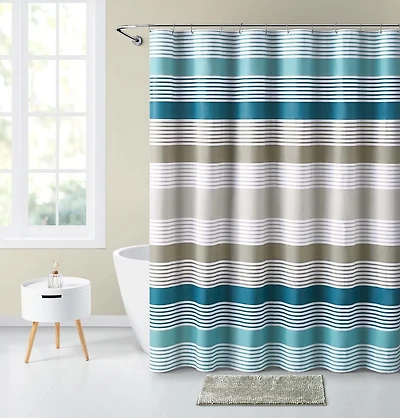 Mainstays Ensemble de bain à rayures PEVA, 14 pièces Hampton