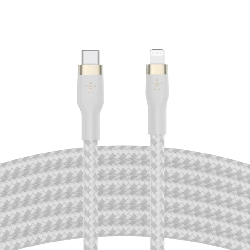Belkin BOOSTCHARGE PRO Flex USB-C Cable with Lightning Connector 6ft White, Belkin USB-C to LTG 6ft White