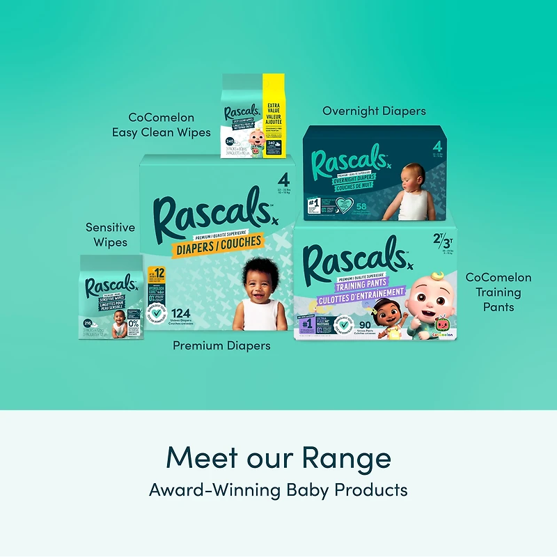 Rascals Premium Diapers, Size 6, Small Carton, 44 Count, Preemie to Size 7