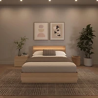 Ensemble de chambre à coucher Hudson 3 pièces avec lit queen size, sommier à lattes, tête de lit avec éclairage intégré et table de chevet