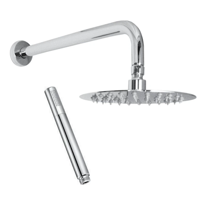 L'ensemble de robinet de couche akuaplus® ELITE avec cartouche à pression balancée et inverseur 2 voies plus 1, Un sytème de barre murale réglable avec douchette et pommeau avec raccord en laiton.