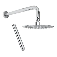 L'ensemble de robinet de couche akuaplus® ELITE avec cartouche à pression balancée et inverseur 2 voies plus 1, Un sytème de barre murale réglable avec douchette et pommeau avec raccord en laiton.