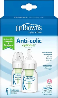 Dr. Brown's Biberon Anticolique à Goulot Standard avec Tétine à Débit Prématuré, Biberons 2x2oz
