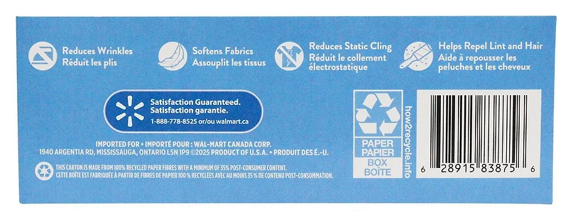 Great Value Feuilles assouplissantes- Parfum de fraicheur 120 feuilles