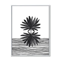 Designart Feuille tropicale noire et blanche sur rayures II ART MURAL À CADRE FLOTTÉ