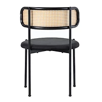 Noble House Set of 4 Velvet Dining Chairs with PE Rattan Backrest, Sturdy Metal Legs,Black+Natural